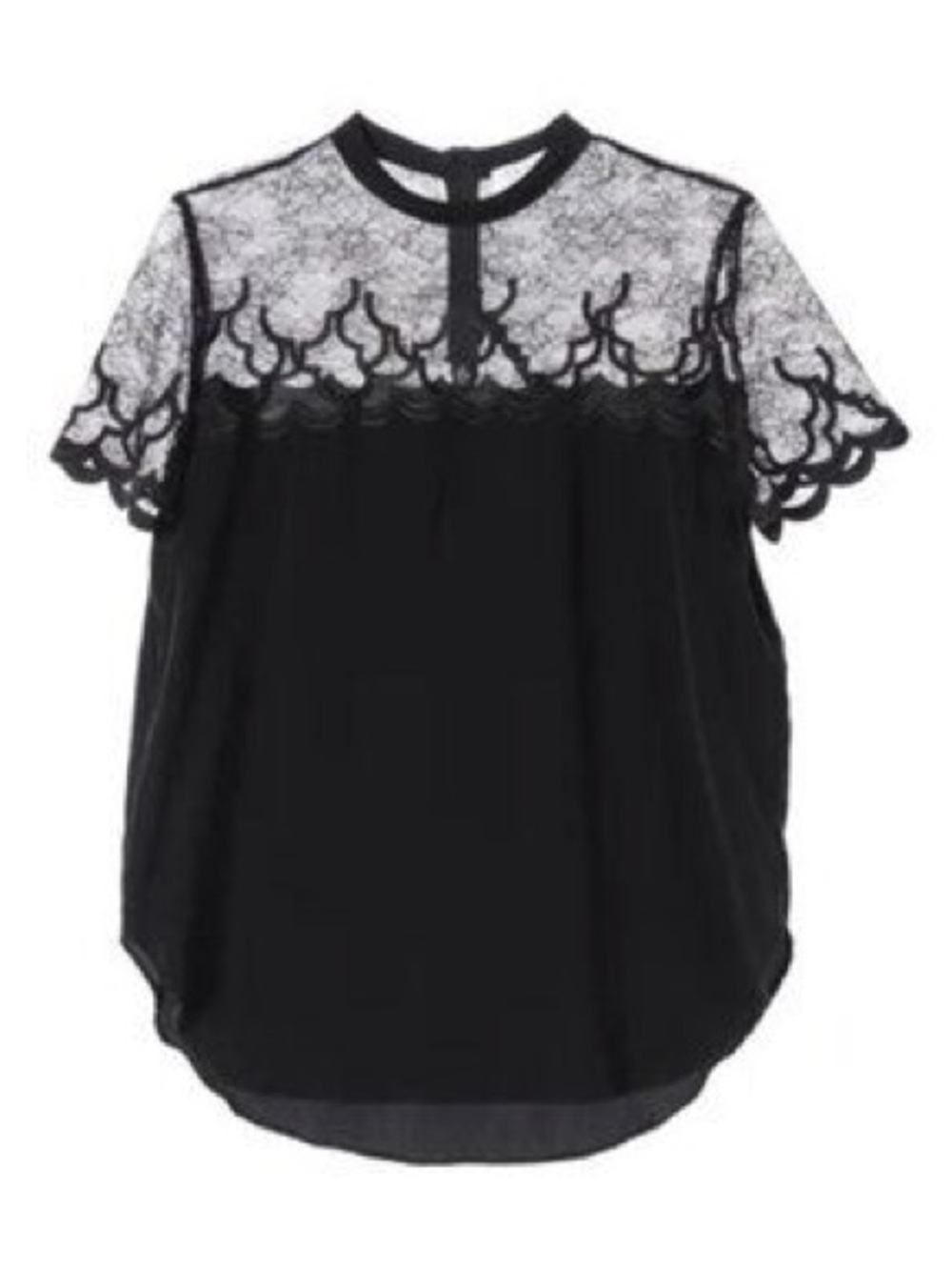 Sandro Paris E11069H Black 100% Silk Lace Yoke Panel Blouse Top Sz 6